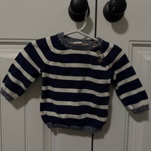 H&M Navy and White Striped Knit Sweater with Shoulder Buttons